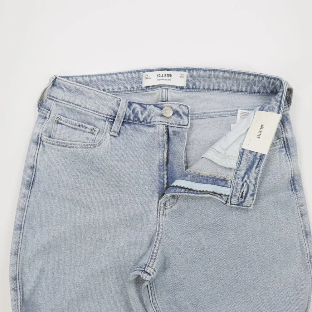 Hollister Women's Heart Embroidered High Rise Denim Flare Jeans‎ Light Blue 12s